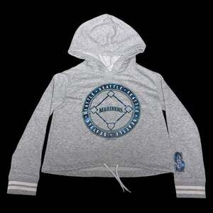 5th & Ocean Seattle Mariners MLB Heather Gray Crop Drawstring Hoodie